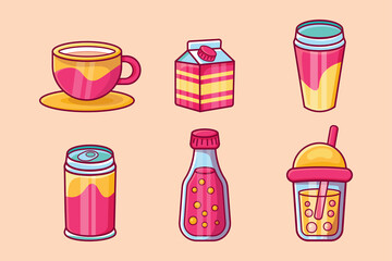 set of drinks collection vector illustration in flat style