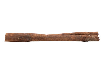 Single cinnamon stick on white background. Front view.