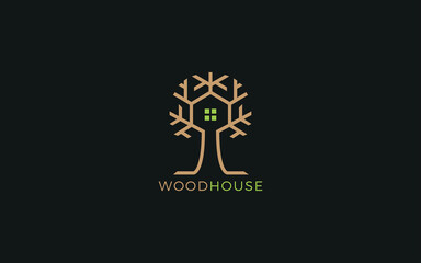 House logo formed tree with window in green color