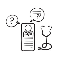 hand drawn doodle mobile and stethoscope symbol for online doctor illustration vector