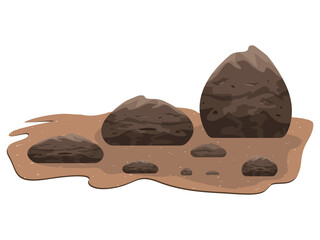 Stone, boulder,  mountain, rocks set. A fragment of a stone landscape, rough, hard rock. Geology, construction material concept. Gravel or concrete texture. Cobble, granite wall. Vector illustration.