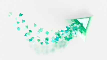 Abstract creative modern light green mint 3d background three-dimensional paramid exploding flying out of it small particles of the piramid . 3d illustration