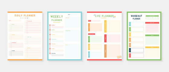 Modern planner template set. Set of planner and to do list. Monthly, weekly, daily planner template. Vector illustration. - obrazy, fototapety, plakaty