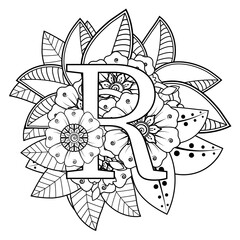 Mehndi flower for henna, mehndi, tattoo, decoration. decorative ornament in ethnic oriental style. coloring book page.