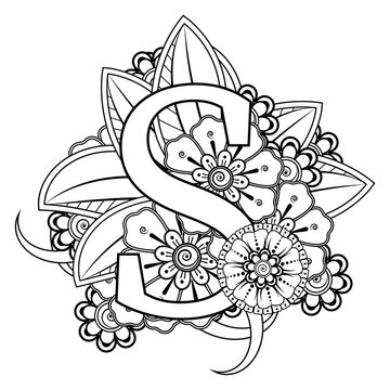 Mehndi flower for henna, mehndi, tattoo, decoration. decorative ornament in ethnic oriental style. coloring book page.
