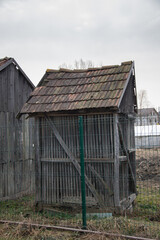  a corn shed or corn crib, used for drying and storing corn in rural Milas, Romania, Bistrita,2021