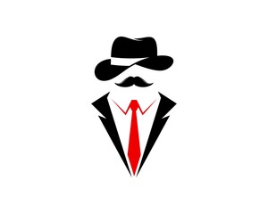 Gentle man hat with mustache and tuxedo