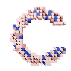 Colored geometric block letter C. 3d render of alphabet.