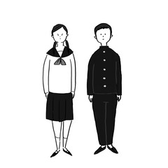 セーラー服を着た女の子、学ランを北男の子、生徒、制服　A