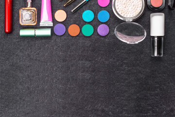 decorative professional cosmetics on a black background
