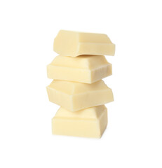 Pieces of tasty sweet chocolate isolated on white