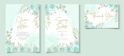Fototapeta na wymiar Elegant wedding invitation template with turquoise color floral ornament