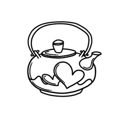 Teapot with heart Doodle vector icon. Drawing sketch illustration hand drawn cartoon line eps10