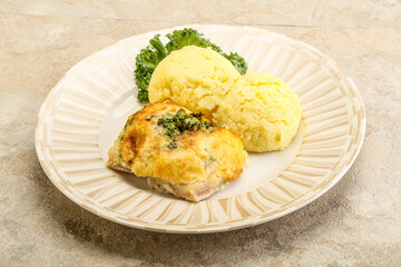 Roasted pangasius fillet with mashed potato