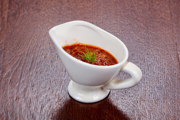 Caucasian traditional Adjika sauce in the bowl
