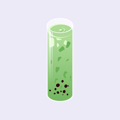 Delicious and fresh matcha latte with bubble illustration, boba drink vector illustration