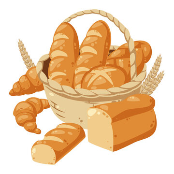 Delicious bread basket vector illustration