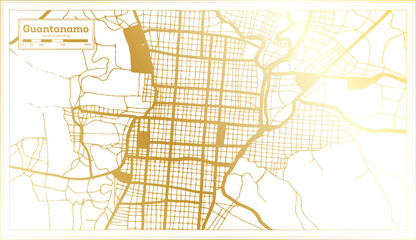 Guantanamo Cuba City Map in Retro Style in Golden Color. Outline Map.