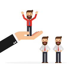 Happy Business man on big hand