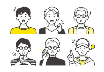 シンプルな男性の線画ベクターイラスト素材／ポジティブ／嬉しい