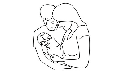 Mom and dad hugging their son vector illustration
