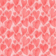 Red watercolor hearts print. Love seamless pattern. Valentine's day background. 