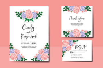 Obraz na płótnie Canvas Wedding invitation frame set, digital art hand drawn Watercolor Pink and Purple Rose Flower design Invitation Card Template