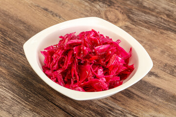 Marinated red cabbage in the bowl
