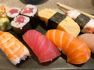 Assorted types of sushi