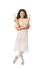 Beautiful woman with rolling pins on white background