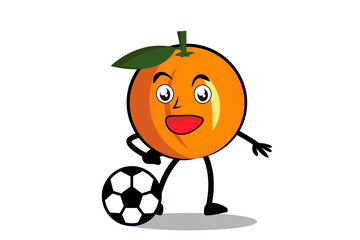 Orange Cartoon mascot or character plays soccer and becomes the mascot for his soccer team