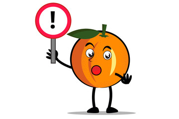Orange Cartoon mascot or character holding a sign of attention