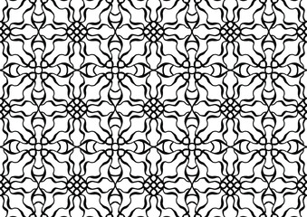 seamless mosaic with drawn linear ornaments in folk style for coloring on a white background, seamless pattern, vector