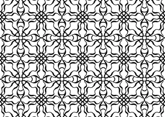 Deurstickers seamless mosaic with drawn linear ornaments in folk style for coloring on a white background, seamless pattern, vector © dnapslvsk