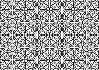 tile with floral ornaments and figures in folk style on a white background for coloring, vector, seamless tile