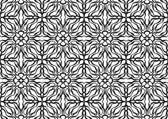 tile with floral ornaments and figures in folk style on a white background for coloring, vector, seamless tile