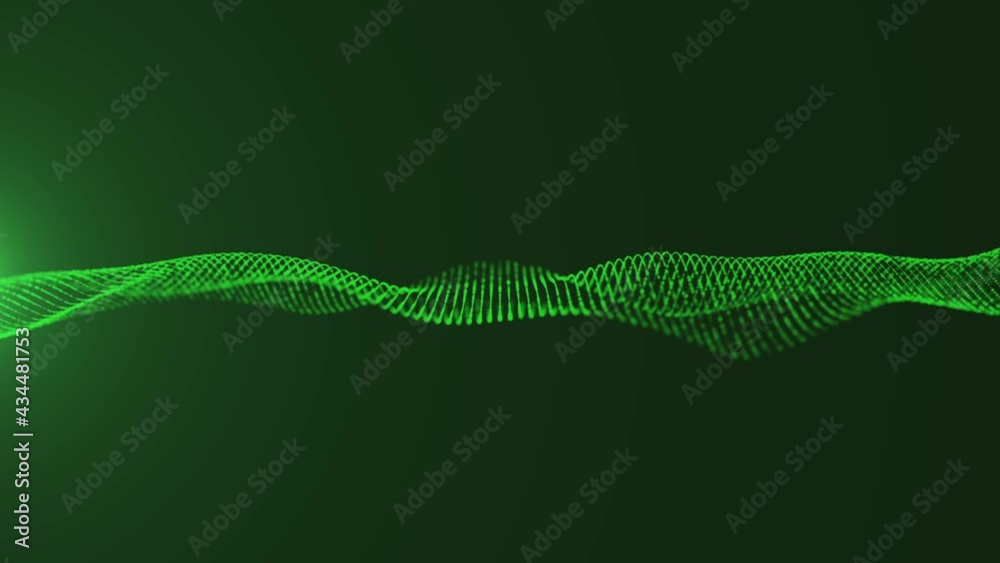 Canvas Prints green spinning wave particles technology concept with camera moving