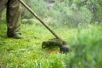 Lawn mover on green grass. Machine for cutting lawns.