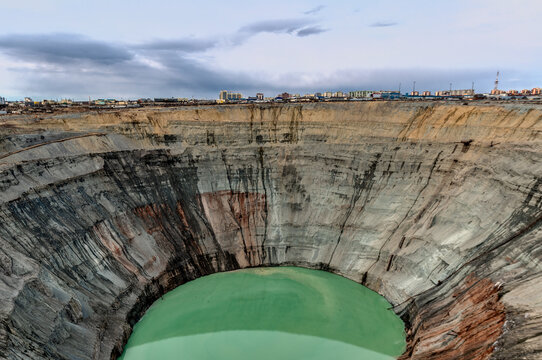Inactive diamond mine. Kimberlite pipe, one of the deepest quarries in the world