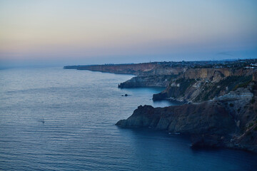 View at Cape Fiolent at blue hour after sunset. Beautiful seascape.