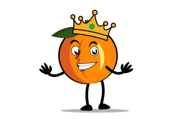 Orange Cartoon mascot or character as a king and wearing a royal crown