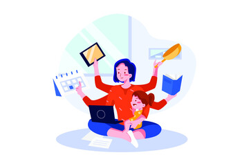 Multitasking and time management concept. Flat illustration isolated on white background.