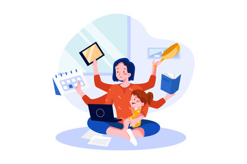 Multitasking and time management concept. Flat illustration isolated on white background.