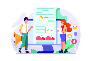 Digital Marketing Analyst Illustration concept. Flat illustration isolated on white background.