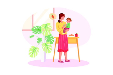 Mother with Kids Illustration concept. Flat illustration isolated on white background.