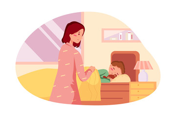 Mother with Kids Illustration concept. Flat illustration isolated on white background.