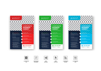 Corporate business flyer vector template, Corporate flyer Presentation 3 variation Collection Flyer With colorful Vector. Colorful Template Design flyer