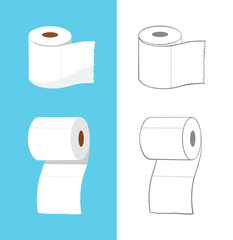 toilet paper roll set, tissue paper vector illustration and line icon