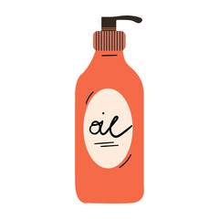 Beautiful body oil, great design for any purpose. Cartoon design. The concept of organic spa cosmetics. Healthcare. White background.
