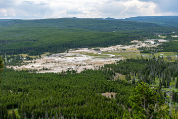Fototapeta na wymiar An overlooking landscape view of Yellowstone National Park, Wyoming